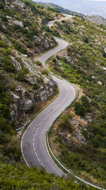 High angle view of road by mountain