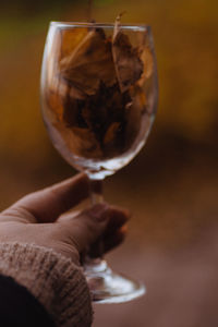 Close-up of hand holding wineglass