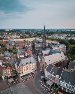 High angle view of cityscape against sky
