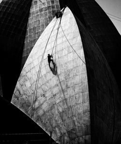 High angle view of man walking on floor