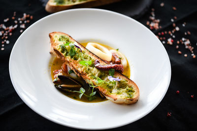 High angle view of meal served in plate
