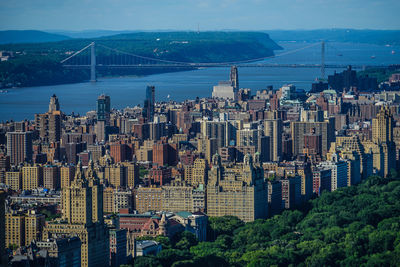 High angle view of buildings in city