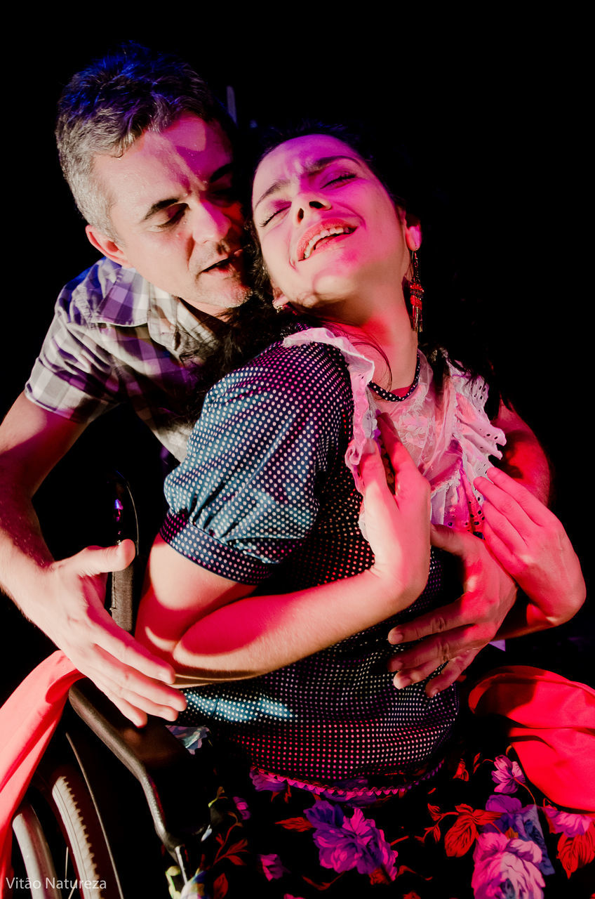 love, togetherness, two people, studio shot, people, women, dark, care, shiny, portrait, men, young adult, nightlife, black background, adult