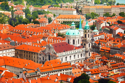 High angle view of buildings in city