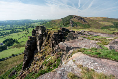 Purple heather at the roaches, staffordshire from hen cloud in the peak district national park, uk.