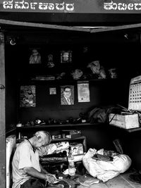 Man having food in store