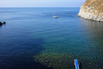 High angle view of sailboat on sea