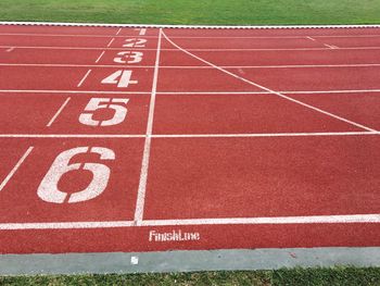 High angle view of numbers on running track