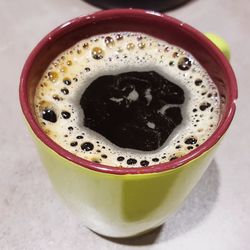 High angle view of coffee on table