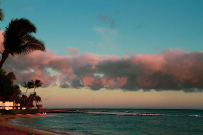 Scenic view of sea against sky at sunset