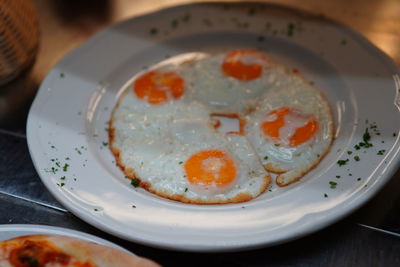 High angle view of breakfast served on table