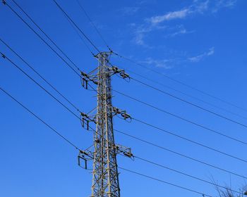 Low angle view of electricity pylon against sky