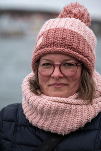 Portrait of woman wearing knit hat