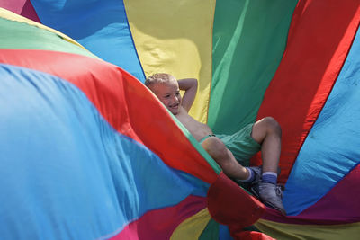 Low angle view of men flag