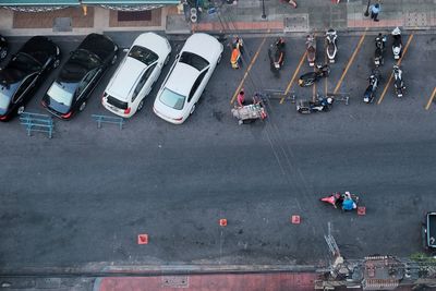High angle view of vehicles parked on road