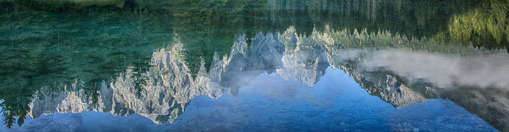 Reflection of trees in lake during winter