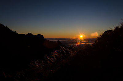 Scenic view of sea against clear sky during sunset