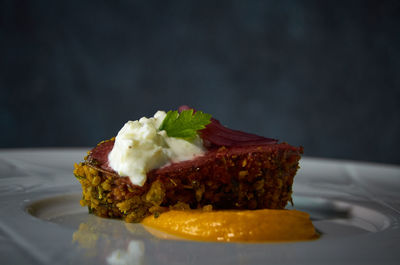 Close-up of food served in plate