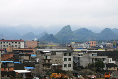 High angle view of townscape against sky