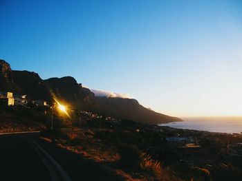 Scenic view of sea against clear blue sky