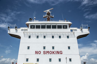 Low angle view of ship against sky