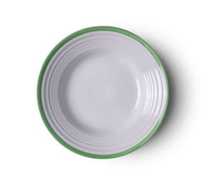 High angle view of empty plate against white background
