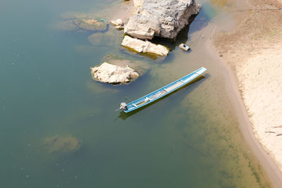 High angle view of floating on sea