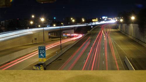 Light trails on road at night