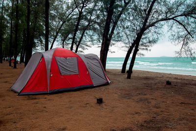 View of tent on beach