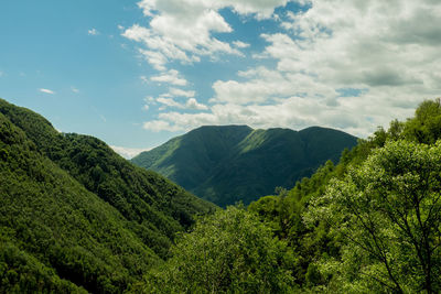 Scenic view of mountains against cloudy sky