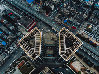 High angle view of buildings in city