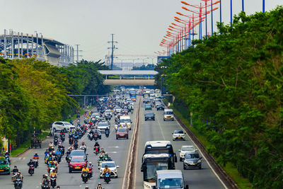 High angle view of city street