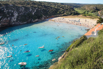 Landscape of cala en porter, menorca, balearic island, spain with blue crystal water