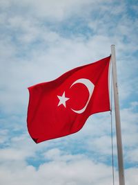 Low angle view of flag against sky