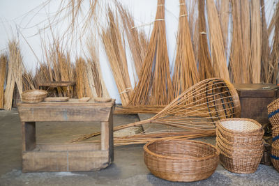 Stack of wicker basket on table