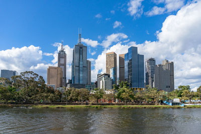 Melbourne cbd view with yarra river on foreground. australian city view