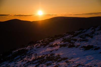 Scenic view of mountains during sunset