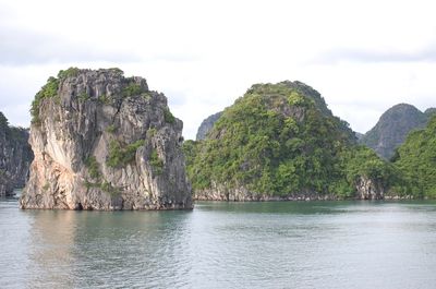 Scenic view of rocks in sea against sky