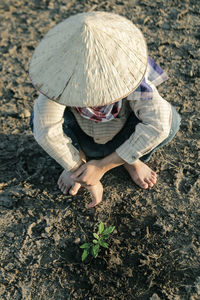 High angle view of woman working