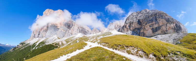 Panoramic view of tofane group in the dolomites