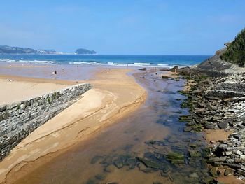 Scenic view of beach against clear sky