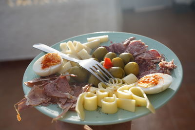 Close-up of breakfast served on table
