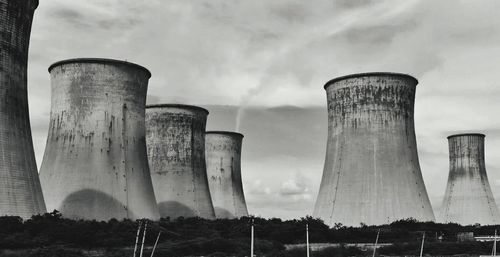 Low angle view of factory against sky