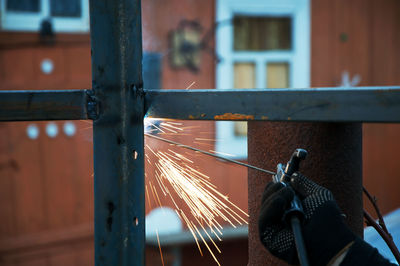 Close-up of metal railings on the background of a building, welding