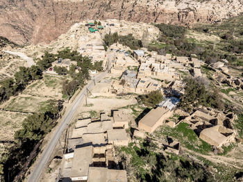 Aerial view of the village dana and its surroundings at the edge of dana in jordan