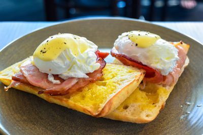 Close-up of breakfast served in plate