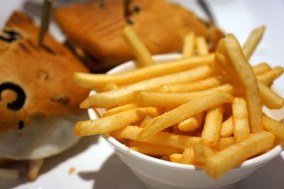 Close-up of burger and fries