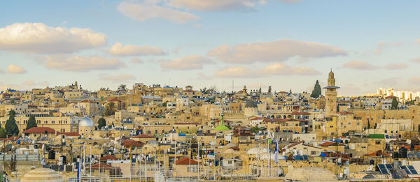 High angle shot of townscape against sky