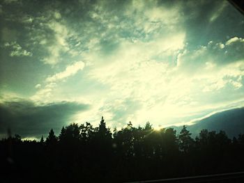 Silhouette of trees against cloudy sky