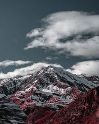 Aerial view of snowcapped mountains against sky